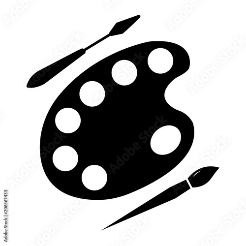 Black contour Palette with artist brushes and knife. Vector illustration