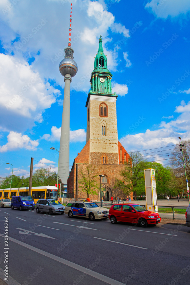 Television tower and Marienkirche Church in Berlin