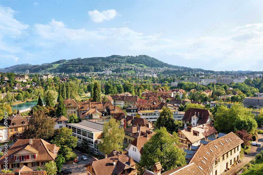 Panorama of the old city and Aare River in Bern