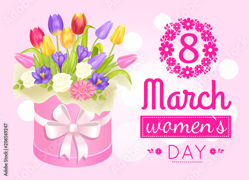 8 March Womens Day Poster with Realistic Bouquet