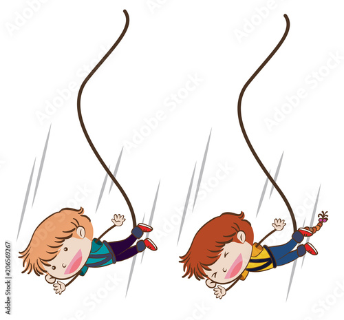 Boys Bungee Jumping on White Background