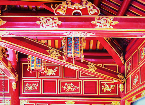 Red hall entrance at Emperial city Kinh thanh Hue Vietnam