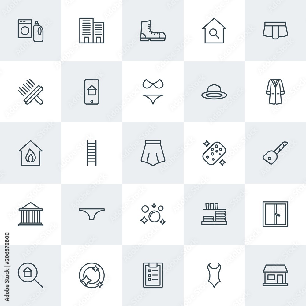 Modern Simple Set of clothes, buildings, housekeeping Vector outline Icons. Contains such Icons as  household,  equipment,  footwear,  home and more on white background. Fully Editable. Pixel Perfect.