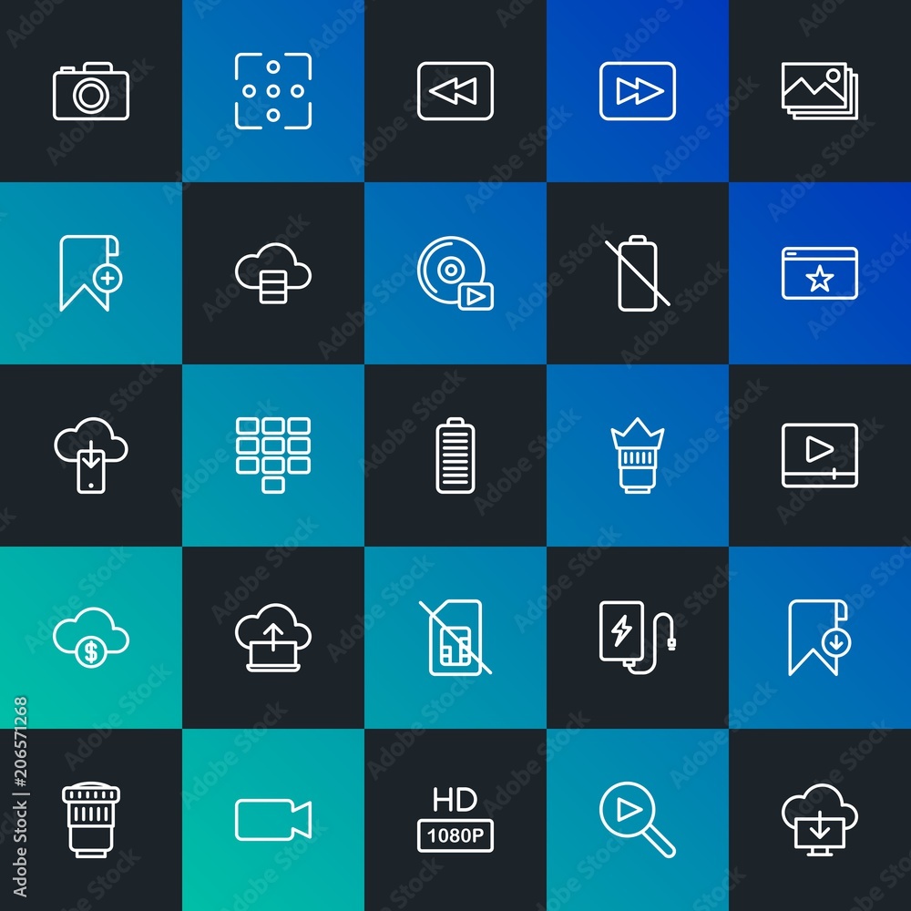 Modern Simple Set of cloud and networking, mobile, video, photos, bookmarks Vector outline Icons. Contains such Icons as and more on dark and gradient background. Fully Editable. Pixel Perfect. Modern Simple Set of cloud and networking, mobile, video, photos, bookmarks Vector outline Icons. Contains such Icons as and more on dark and gradient background. Fully Editable. Pixel Perfect.