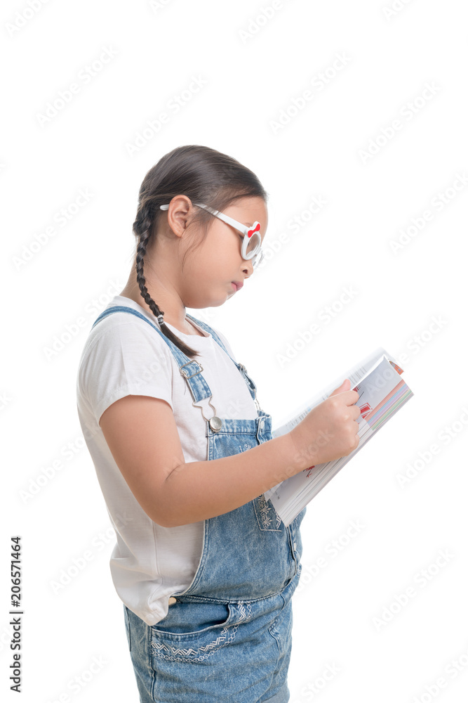 Portrait of Asian girl kid cute age 7 years on white background