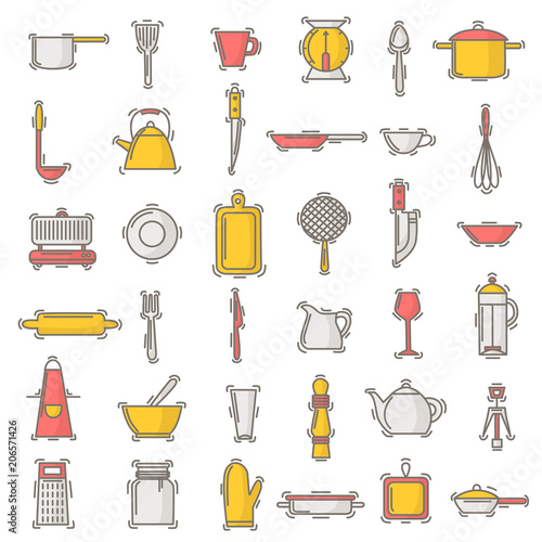 Kitchenware vector seamless pattern cookware for cooking and kitchen utensils or cutlery for kitchener backdrop illustration tableware in kitchenette wallpaper isolated on white background