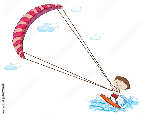 A Boy Kitesurfing On White Background