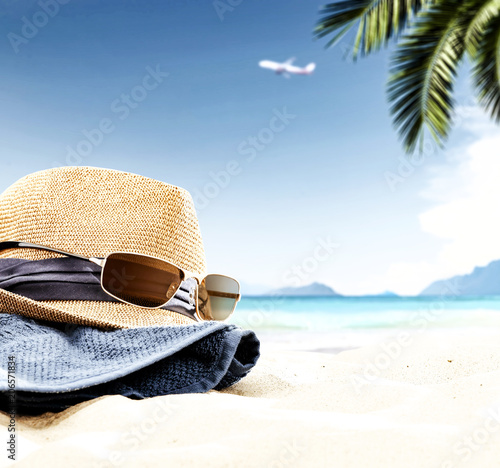 summer photo and sunglasses with sea landscape 