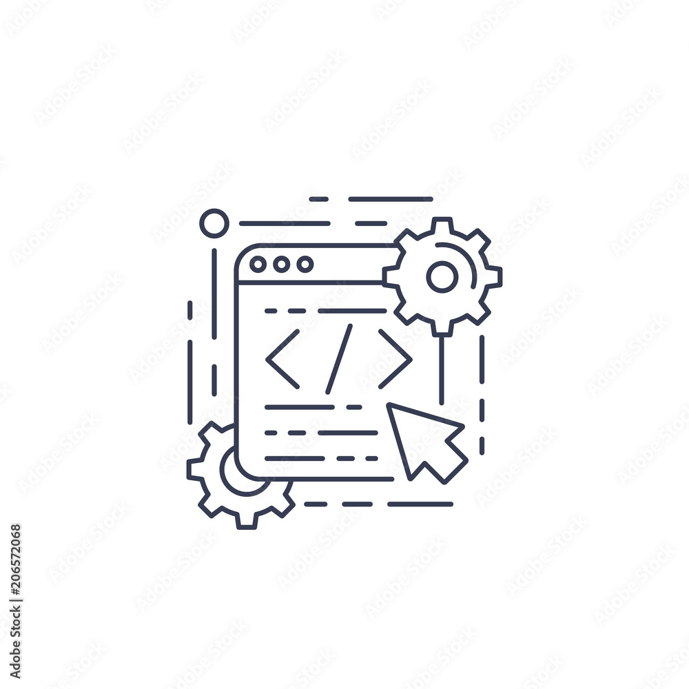 coding, web design and app development vector line icon coding, web design and app development vector line icon
