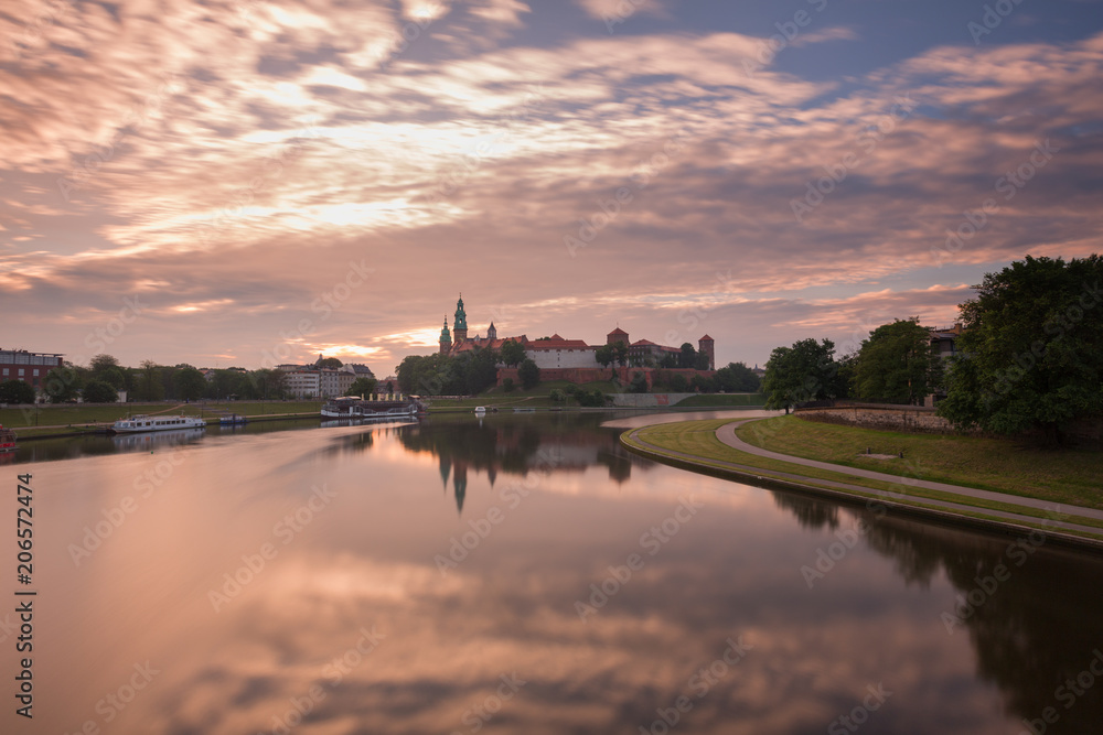 Krakow. Sunrise view of the city landscape.