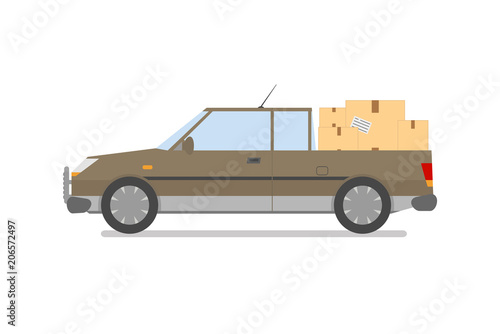  Delivery. Isolated car with boxes on a white background.