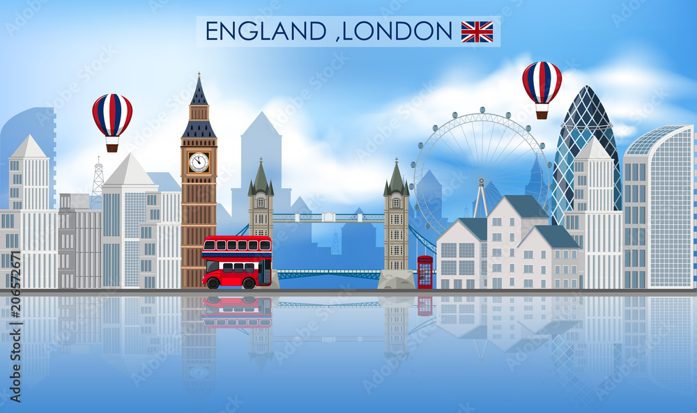 Fototapeta premium London Landmark on White Background