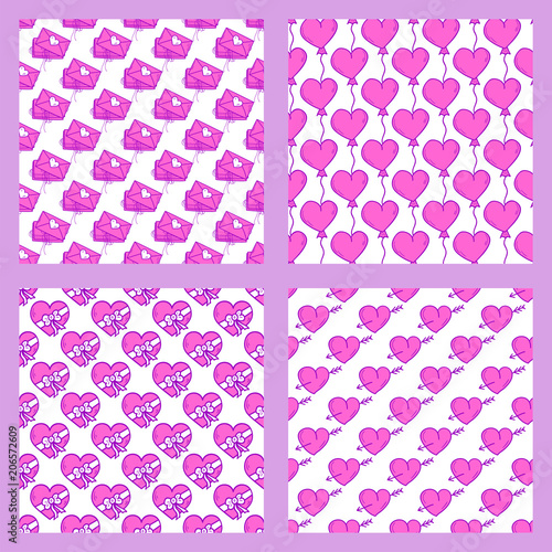 Simple red heart sharp vector seamless pattern background pink color card bea...