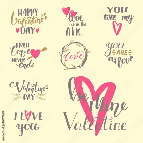 Vector I love You text overlays hand drawn valentine lettering inspirational ...