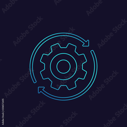 Rotation vector linear icon with cogwheel