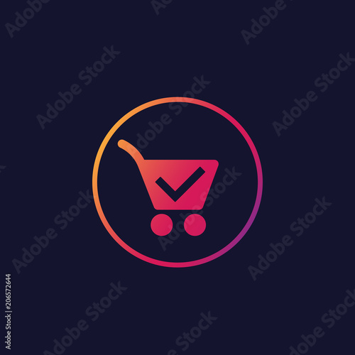shopping cart, completed order vector icon
