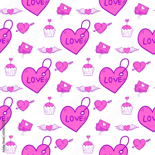Simple red heart sharp vector seamless pattern background pink color card bea...