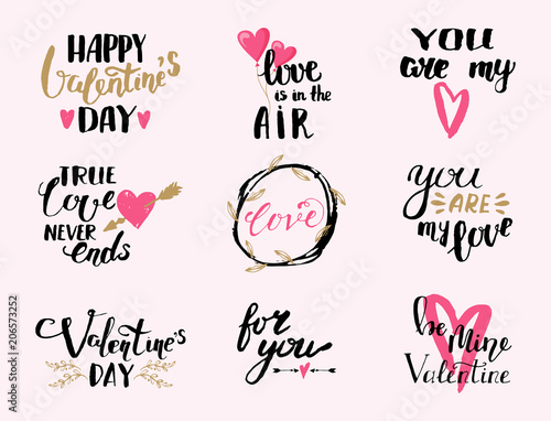 Vector I love You text overlays hand drawn valentine lettering inspirational ...