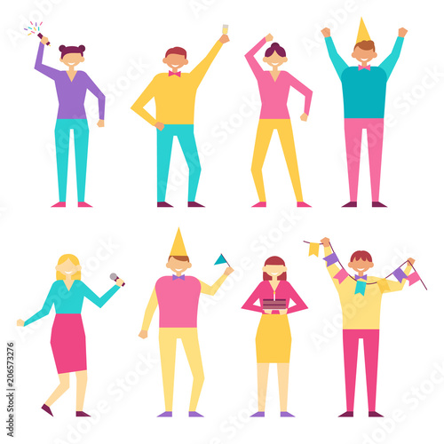 Happy People at Birthday Party Vector Isolated