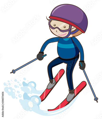  A Boy Skiing on White Background