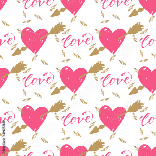 I love you text heart sharp vector seamless pattern background pink color car...
