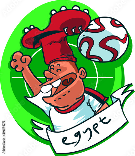 egyptian football supporter soccer fan with funny hat cartoon style vector illustration