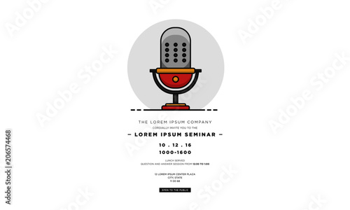White Event Invitation with Microphone Illustration for Open Mics