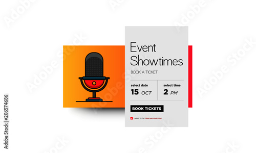 Book Ticket UX UI Screen For Mobile Phones with mic Illustration