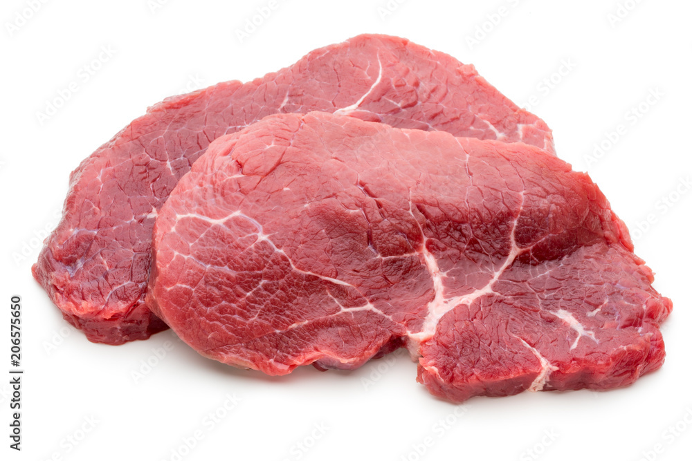 Fresh raw beef steak isolated on white.