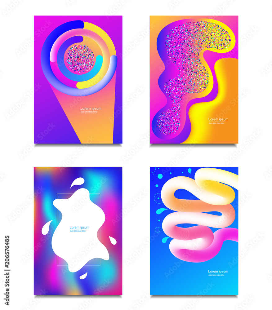 Geometric covers set. Round gradient shapes composition. Cool modern neon color. Abstract fluid shapes with glitter.Liquid and fluid poster.Futuristic design posters.Banner presentation, flyer,web