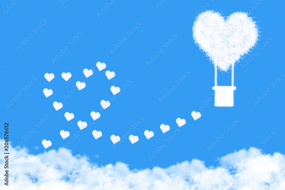 balloon heart shape clouds , love concept on blue sky