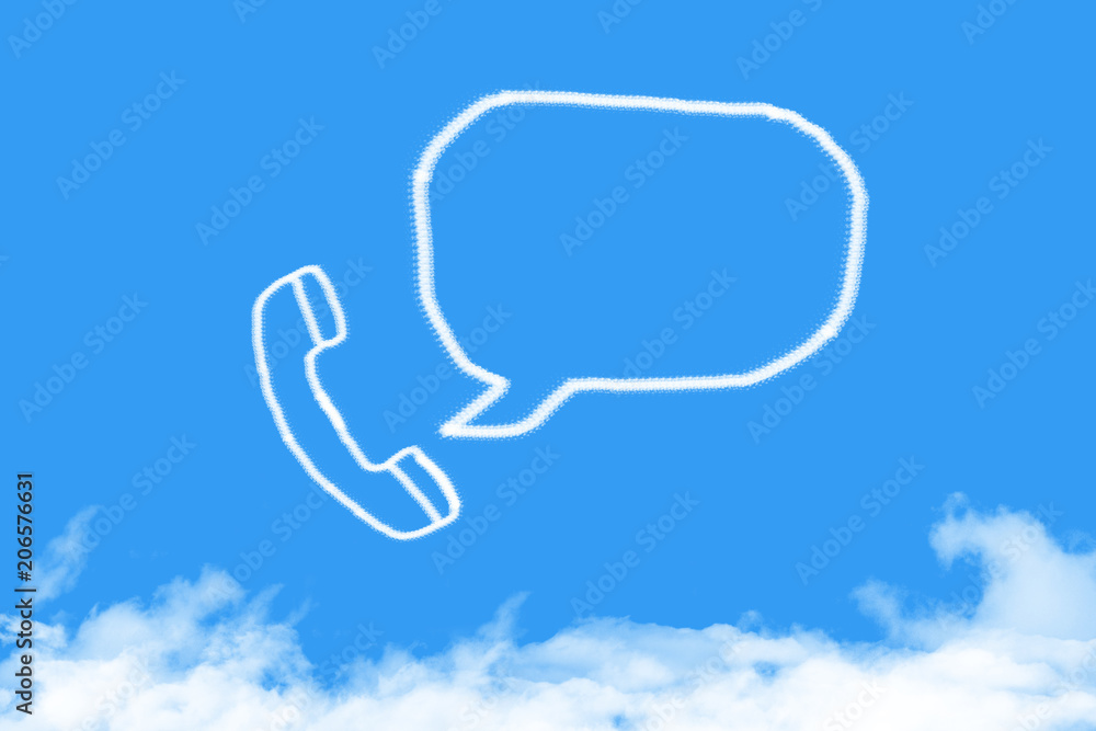 Voice from phone cloud shape on blue sky Voice from phone cloud shape on blue sky