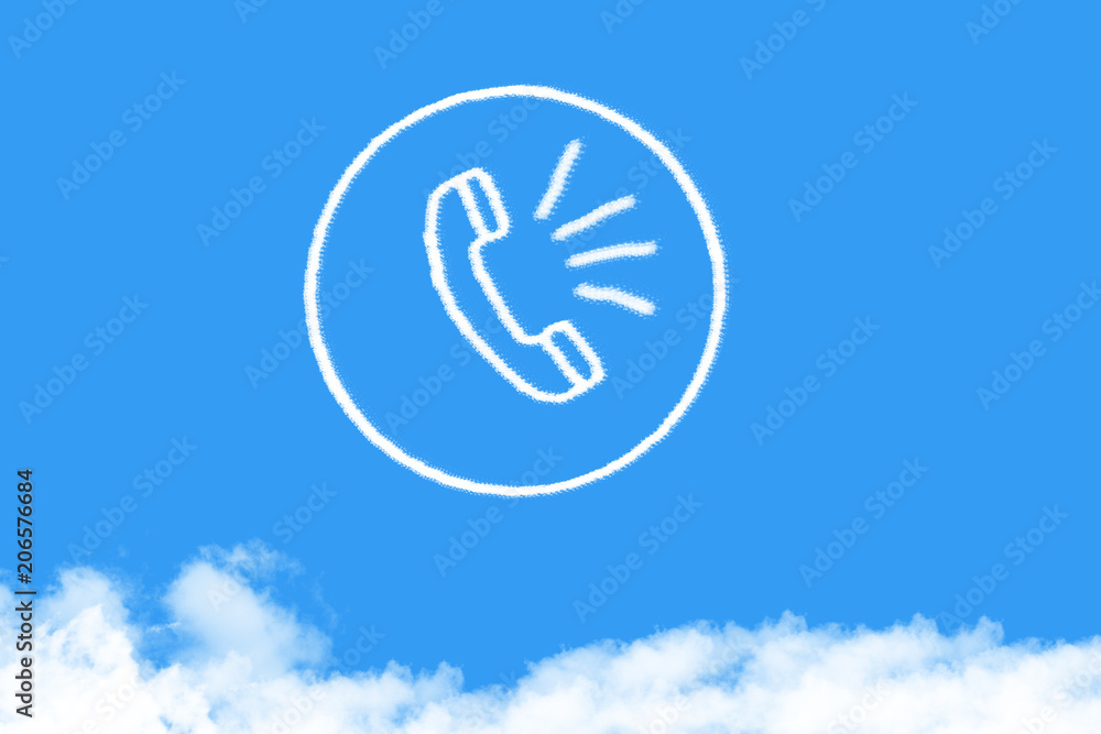 voice phone cloud shape on blue sky voice phone cloud shape on blue sky
