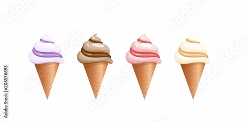 four colorful and tasty ice cream cones