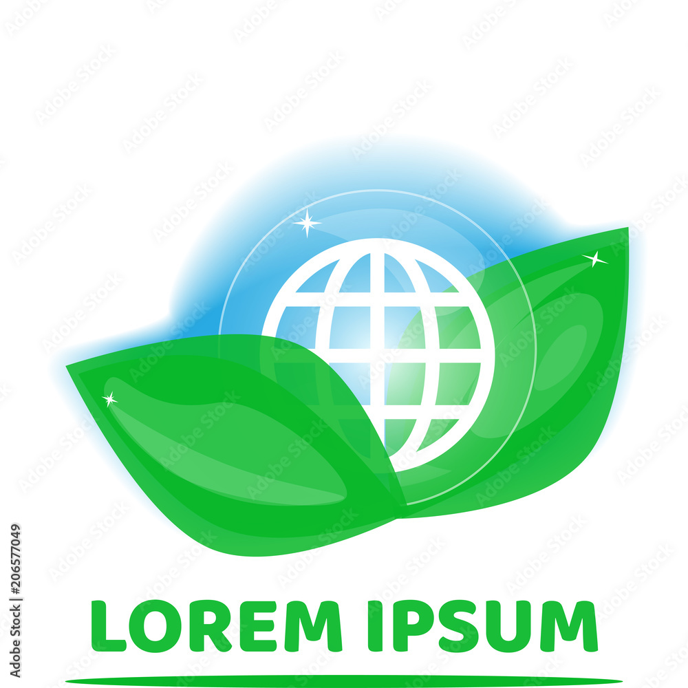 Vector eco-style logo with globe icon and leaves Vector eco-style logo with globe icon and leaves