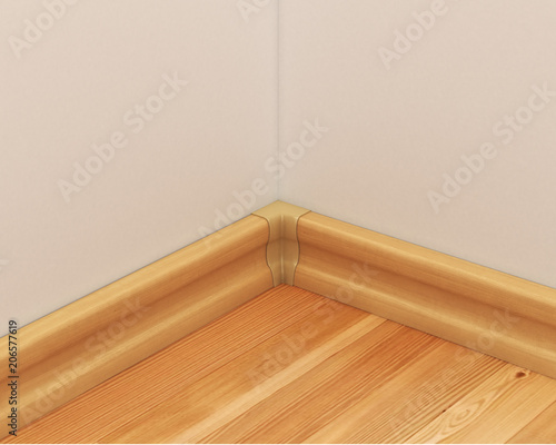 деревянный пол паркет и белые стены крупным планом. 3d иллюстрации
