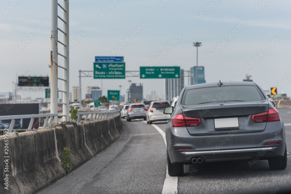 traffic jam with row of cars