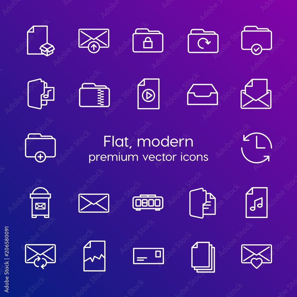 Modern Simple Set of folder, time, files, email Vector outline Icons. Contains such Icons as business, multimedia, red, video, corrupt and more on gradient background. Fully Editable. Pixel Perfect Modern Simple Set of folder, time, files, email Vector outline Icons. Contains such Icons as business, multimedia, red, video, corrupt and more on gradient background. Fully Editable. Pixel Perfect