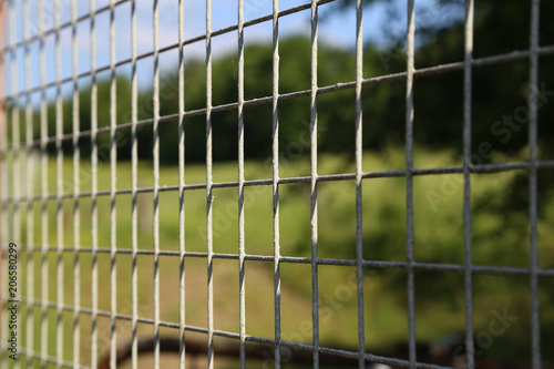 Closeup of grey mesh fence