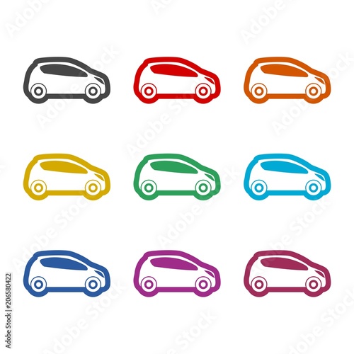 Car icon, Car silhouette modern icon, color icons set