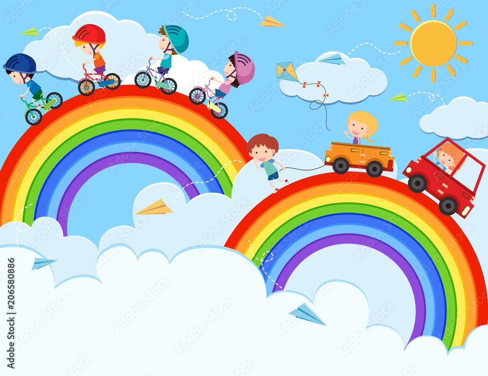 Kids Playing on Sky Rainbow Kids Playing on Sky Rainbow