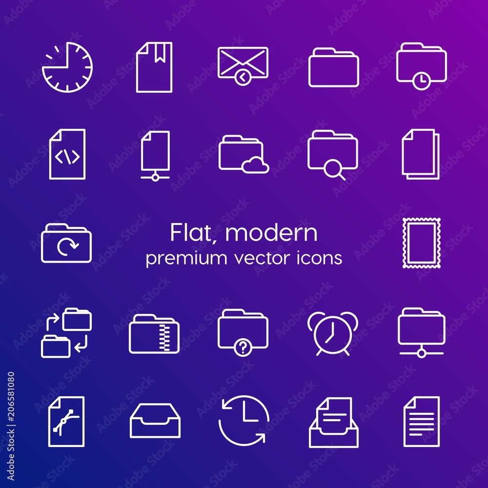 Modern Simple Set of folder, time, files, email Vector outline Icons. Contains such Icons as office, data, paper, time, change, reply and more on gradient background. Fully Editable. Pixel Perfect Modern Simple Set of folder, time, files, email Vector outline Icons. Contains such Icons as office, data, paper, time, change, reply and more on gradient background. Fully Editable. Pixel Perfect