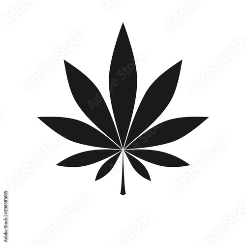 Monochrome icon cannabis leaf in the style of silhouette. Vector illustration medical marijuana. Simple form, for graphic design of logo, emblem, sign, badge, label, isolated on white background.