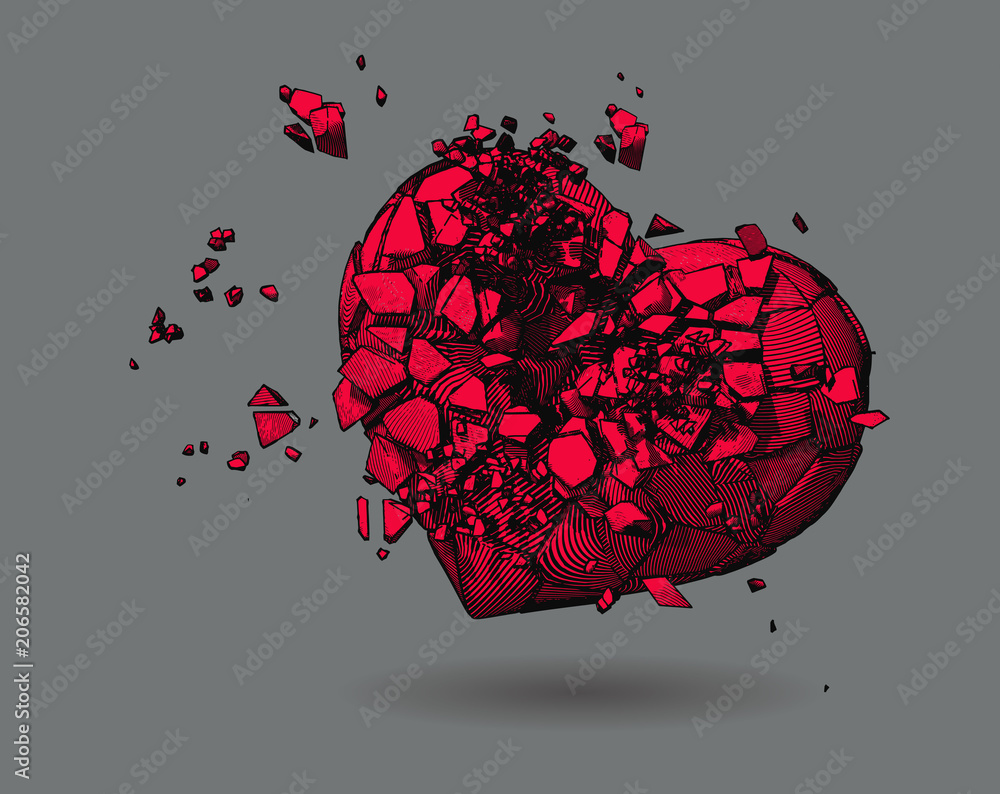 Heart breaking vector drawing illustration Adobe Stock