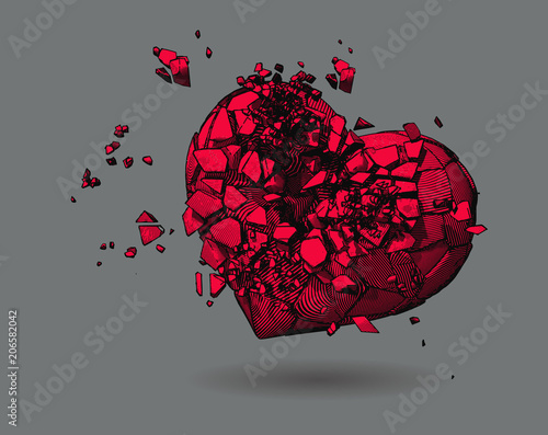 Heart breaking vector drawing illustration