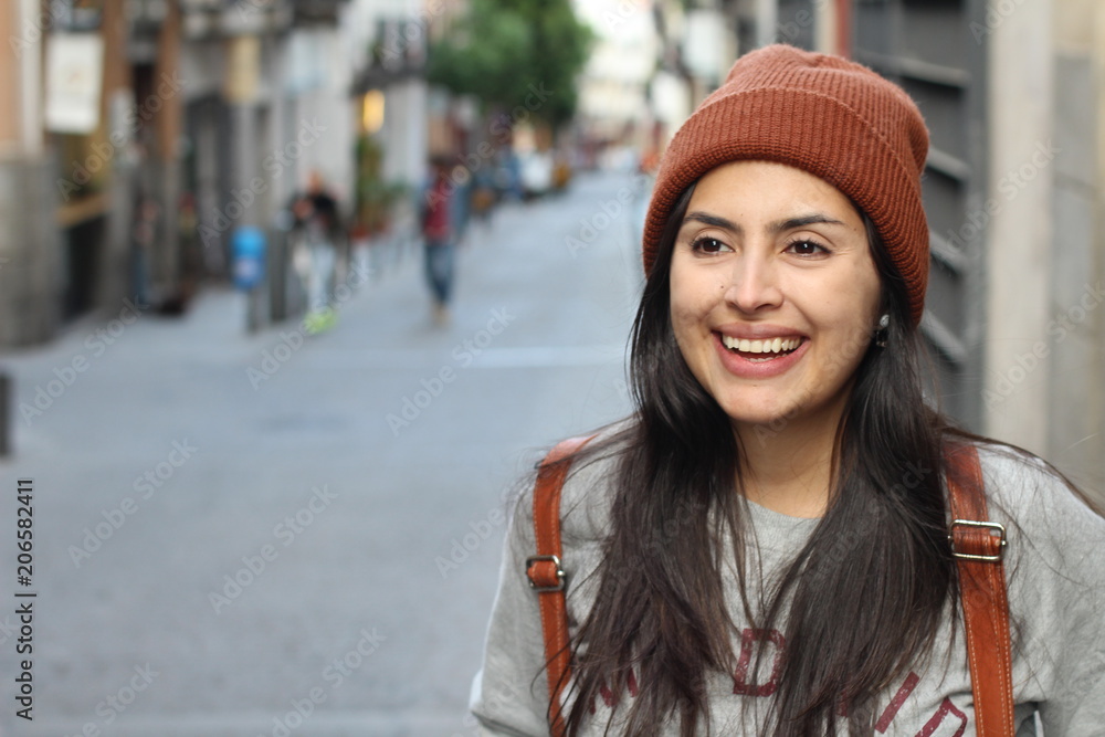 Hip ethnic woman with copy space Hip ethnic woman with copy space