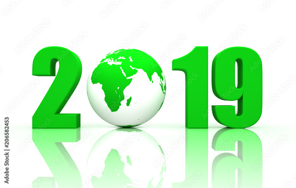 New Year 2019 with Globe - 3D Rendered Image New Year 2019 with Globe - 3D Rendered Image