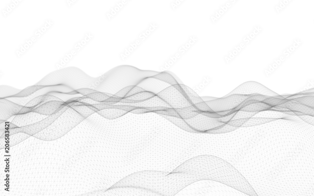 Fototapeta Abstract landscape background. Cyberspace grid. Hi-tech network. 3d technology illustration.