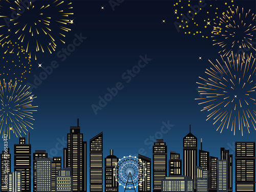 花火と都市の夜景
