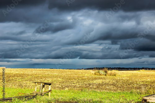 black sky before a thunderstorm in the field